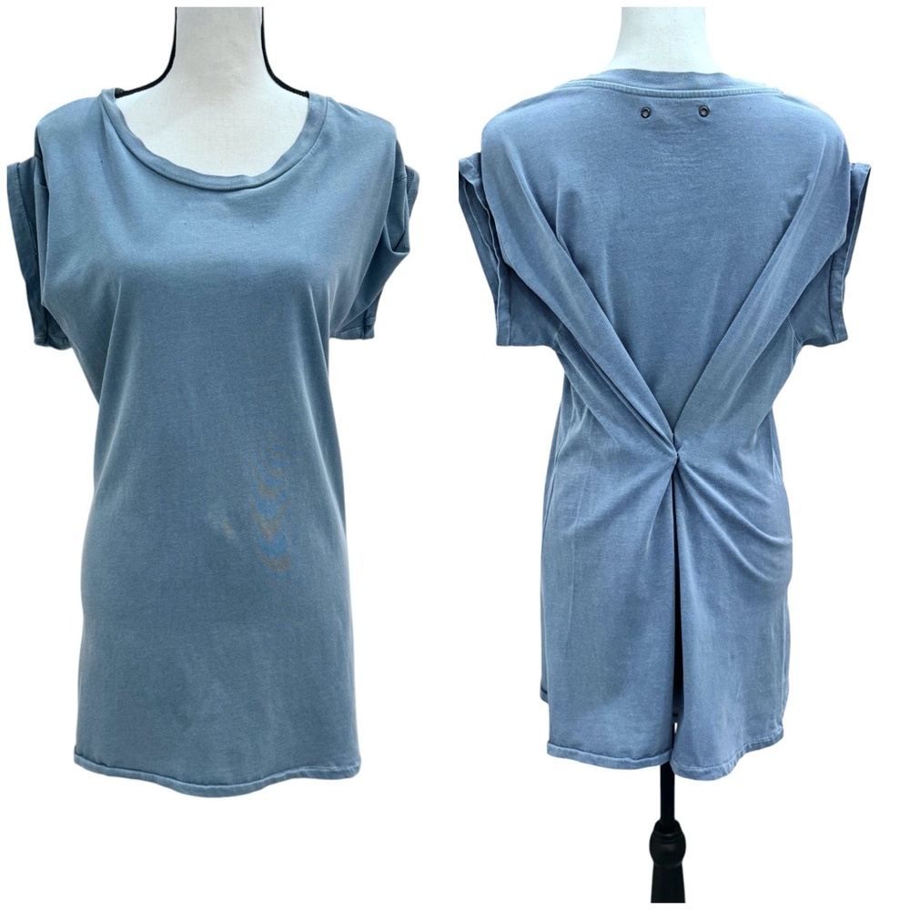 FREE PEOPLE FADED TEAL BLUE/GREEN SNAP TEE